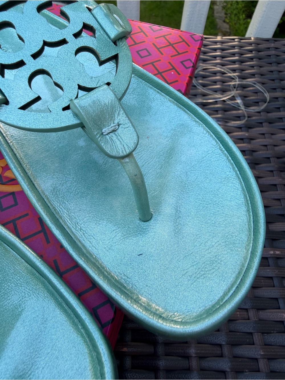 Tory Burch Metallic Aqua Miller Thong Sandals size 7 - Picture 7 of 8